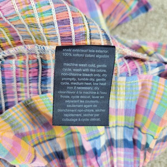 Tommy Hilfiger Smocked Plaid Top Womens XL Pink Puff Sleeve Cropped Peplum New - Picture 13 of 13